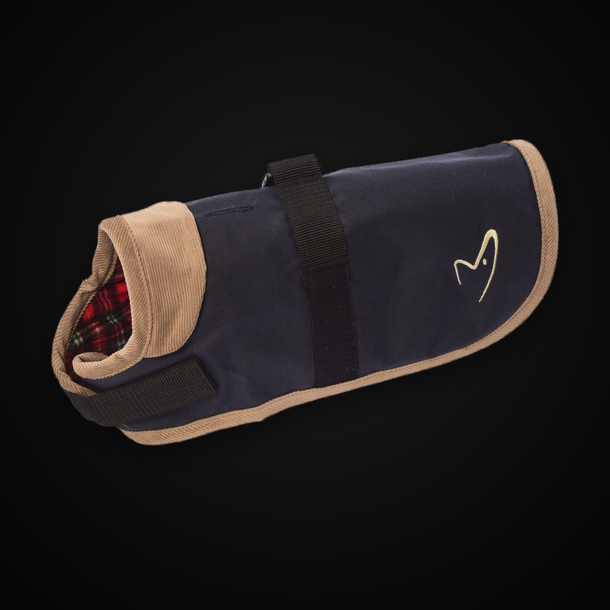 Edinburgh Wax Large Dog Coat - 76cm (30 inch) / Navy on MajorPaw black studio background