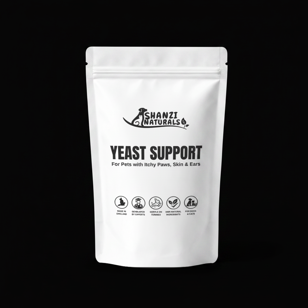 Yeast Support Powder for Large Dogs on black background
