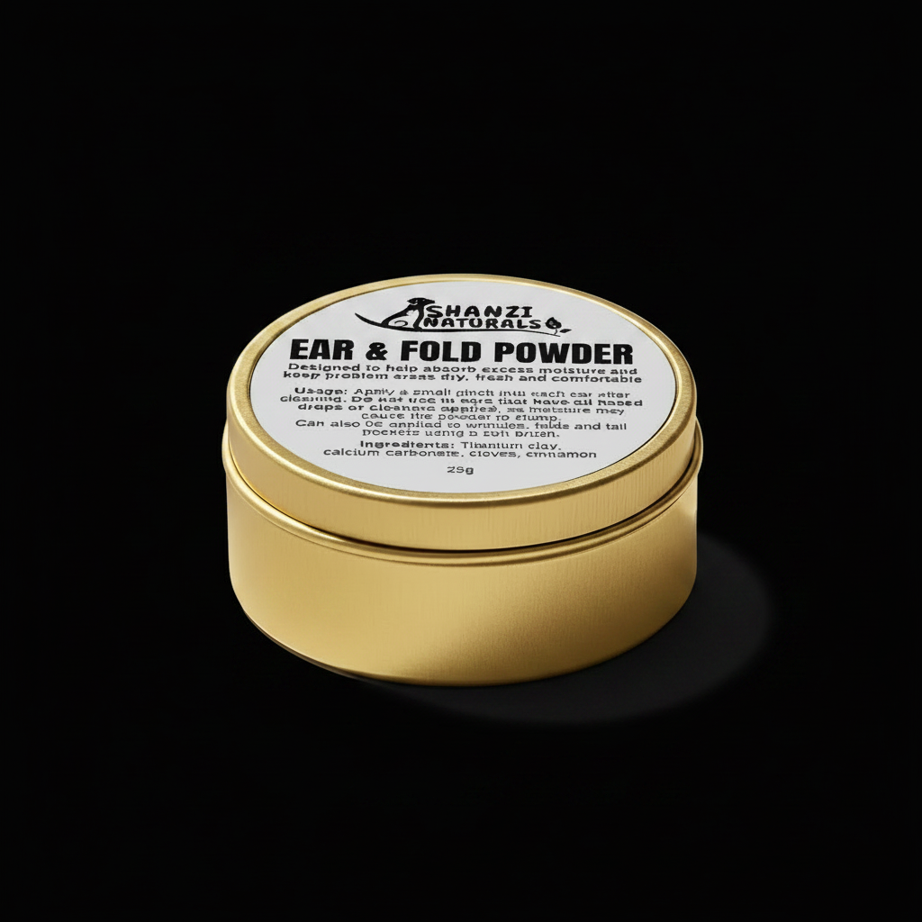 Ear & Fold Powder for Large Dogs on black background